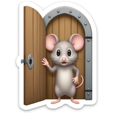Scared Mouse open Little Door in the wall sticker