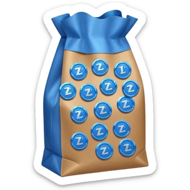 brown bag of blue coins sticker