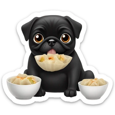 Black pug eating Chinese food dumplings  sticker