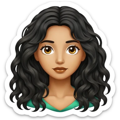 Alluring 1960's iranian olive skin shiny long black wavy textured tousled hair sticker