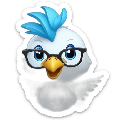 Crazy funny Articuno head with human white teeth and beautiful smile wearing glasses and hat sticker