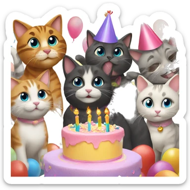 six cats birthday party sticker