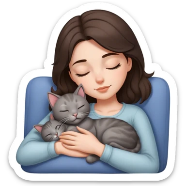 Grey kitty sleeping on brunette white girl's lap sticker