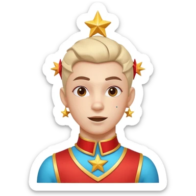 circus acrobat portrait, head and shoulders only, sporty costume collar, energetic expression, star accessories, 3D cartoon, mobile game icon style, clean background, no text, no watermark
 sticker