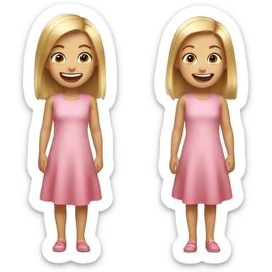 Little girl with straight hair wearing a short pink dress laughing sticker