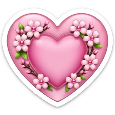 heart with sakura flowers and a pink gem border sticker