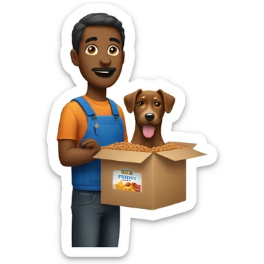 man with box of dog food sticker