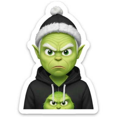Create an avatar of white european male in hoodie with ``BST`` letters on it. make him look like grinch from movie sticker