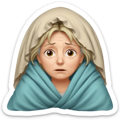 A 55-year-old woman lying in bed at night, unable to sleep. She looks exhausted and desperate, with visible dark circles under her eyes, tired facial expression, slightly messy hair. She is under the blankets, staring at the ceiling.  sticker
