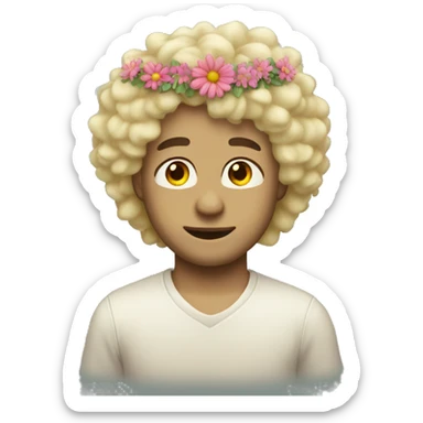 blonde fluffy hair soft man emoji wearing a flower crown sticker