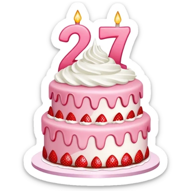 Pink Strawberry birthday cake with the number 27 on it  sticker