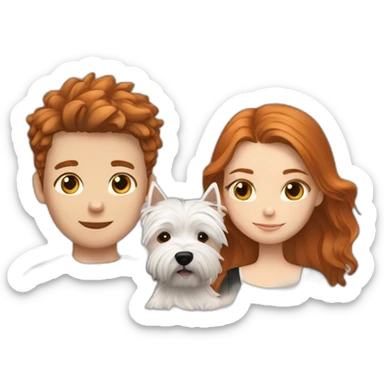 Brown haired boy and ginger haired girl with black westie sticker
