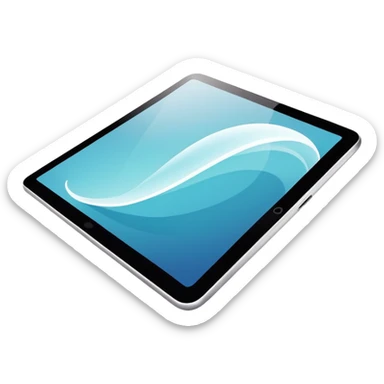 digital tablet illustration hovering above a smooth vector curve sticker
