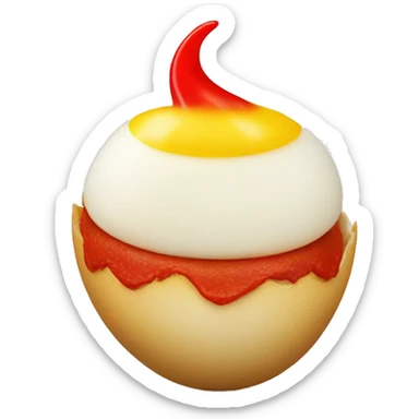 Deviled egg with red horns and a red tail sticker