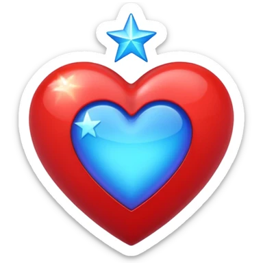 A holographic red heart with a blue star inside sticker