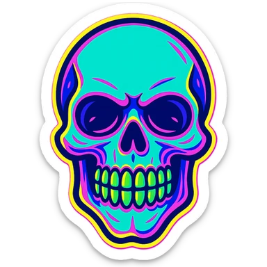 Edit the blown skull with a neon color palette in a cartoonish sticker style. Keep the background transparent. Note: The original cartoonish sticker style does not support editing, so using the general style while preserving the cartoonish sticker look. sticker