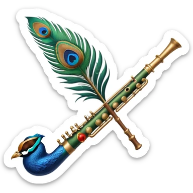 Normal Flute attached with peacock feather sticker