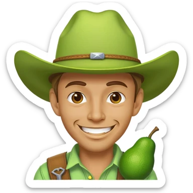 Cowboy face with a large lime green hat and a grin sticker