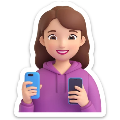 a girl holding a smartphone, smiling sticker