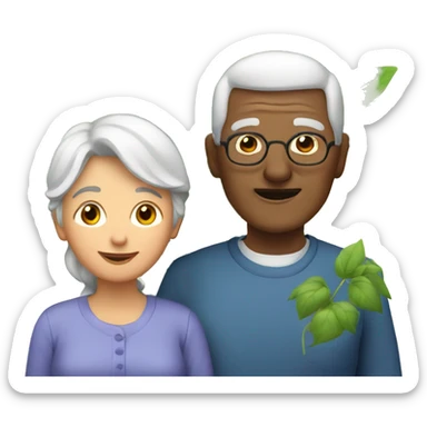 grandmother and grandfather with plants sticker