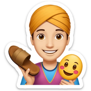 Smile, holding a chappal, emoji sticker