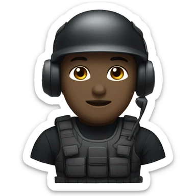 operator dressed in black with a milatary helmet, without glasses, wearing a headset, preferably male white sticker