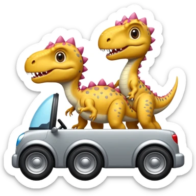Tres dinosaurios bebés grises cada uno subido en un carro tecnológico blanco con lentes de realidad virtual sticker