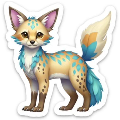 Epic Feral Rare Fantasy shiny colorful pastel Vernid-Trico-species by LiLaiRa, random markings, tufted tail, tufted ears, full body sticker