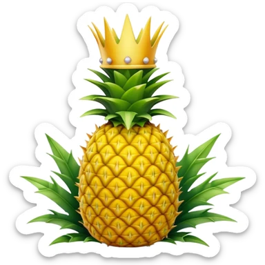 Cinematic Realistic Pineapple Emoji, Tropical and vibrant, with a golden-yellow textured skin and a crown of spiky green leaves on top. The body of the fruit is sharply geometric, its surface rich with natural patterns. Soft glowing outline, capturing the essence of exotic sweetness and tropical flair in a fresh pineapple! sticker