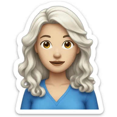 white woman with long wavy black hair wearing blue clothes sticker