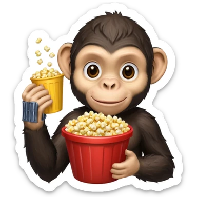 a chimpazy holding a bucket of popcorn sticker