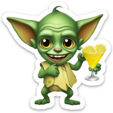 A gremlin holding a martini glass sticker