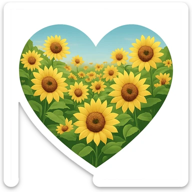 heart with a golden sunflower meadow, clean digital illustration sticker