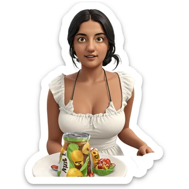 sitting girl with food indoors sticker