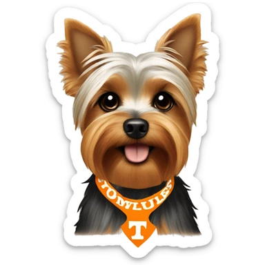 Yorkie dog wearing tn Vols bandana  sticker