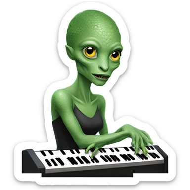 a Reptilian alien woman, play a piano sticker