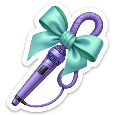 A pastel blue bow with a pastel a pastel green snake at the top of one side and a pastel purple microphone on the bottom of the other side of the bow sticker