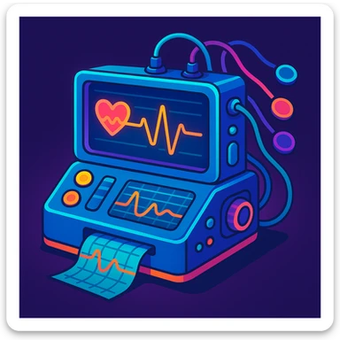 a modern polygraph machine, futuristic look, glowing elements, advanced technology, vibrant toon style sticker