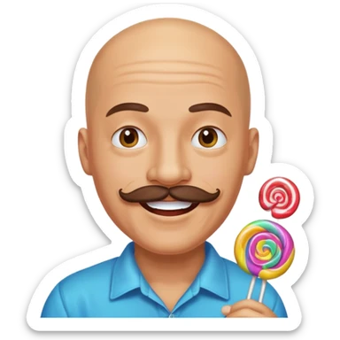 bald guy with a mustache made out of candy sticker