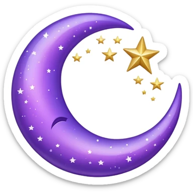 Purple crescent moon with sparkly stars sticker