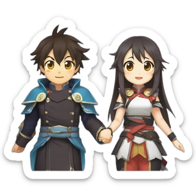 hu tao genshin impact and megumi konosuba holding hands sticker