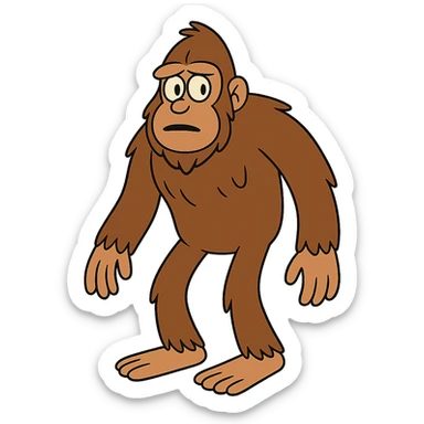 bigfoot, mysterious forest creature, cartoon style sticker