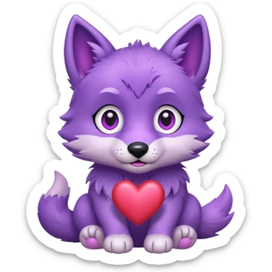 Cute purple wolf pup with heart sticker