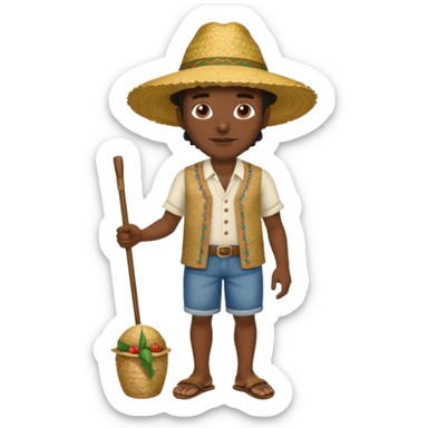 Gars Créole réunionnais ti jean chapeau paille savate  au pieds  sticker