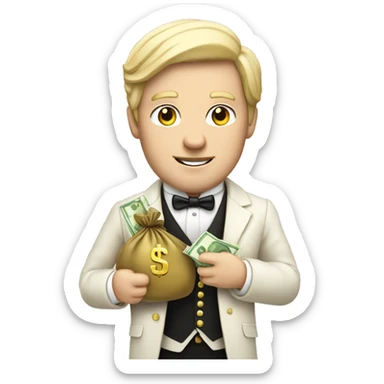 white aristocrat with money bag in his hands sticker