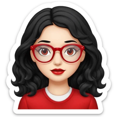 Beautiful girl,Black hair,wavy hair，long hair,Black eyes,Chinese rojo y lentes sticker