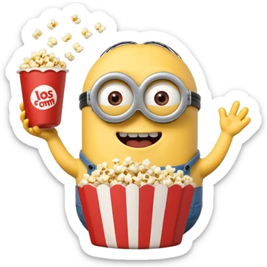 Laughing minion eating popcorn sticker
