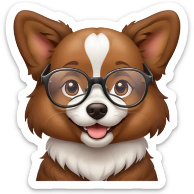 dog wearing glasses with a sweet smile sticker
