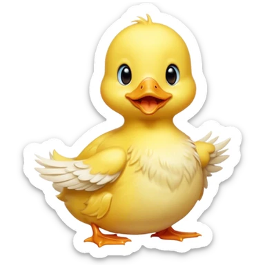 Cinematic Cute Yawning Yellow Baby Duck Portrait Emoji, Head tilted slightly with a dramatic, wide-open yawn, showcasing a soft, downy yellow coat with little drooping wings, round eyes barely open in drowsy contentment, Simplified yet irresistibly adorable features, highly detailed, glowing with a soft, cozy glow, high shine, relaxed yet expressive, stylized with a touch of whimsical charm, bright and endearing, soft glowing outline, capturing the essence of a sleepy yet affectionate duckling, so drowsy it feels like it could stretch out of the screen and curl up for a nap! sticker