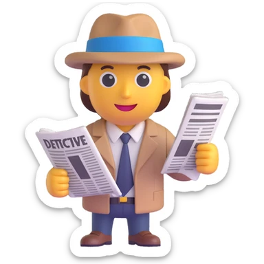 detective holding a newspaper in front of their face, only the detective's hat visible above the newspaper, 3D emoji style sticker